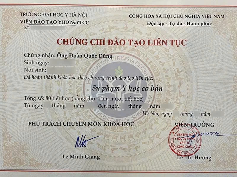 Chứng chỉ đào tạo liên tục sư phạm Y học cơ bản | Bác sĩ Đào Quốc Dũng
