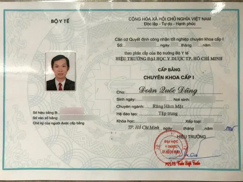 Đại Học Y Dược TPHCM cấp bằng Chuyên khoa 1 bác sĩ Đào Quốc Dũng